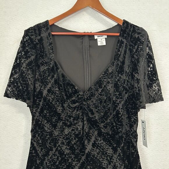 DKNY Dress Women 18W Black Burnout Velvet Slit Sweetheart Sheer Classy Glam NWT - Picture 7 of 16